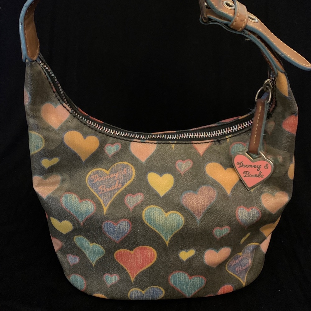 Vintage Dooney & Bourke ~ Heart Scribble Bucket Bag Print Leather Purse